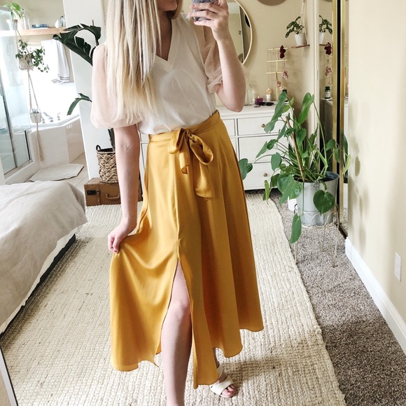 ASOS Dresses & Skirts - Yellow Satin Midi Skirt